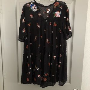 Black sequin and embroidered floral dress